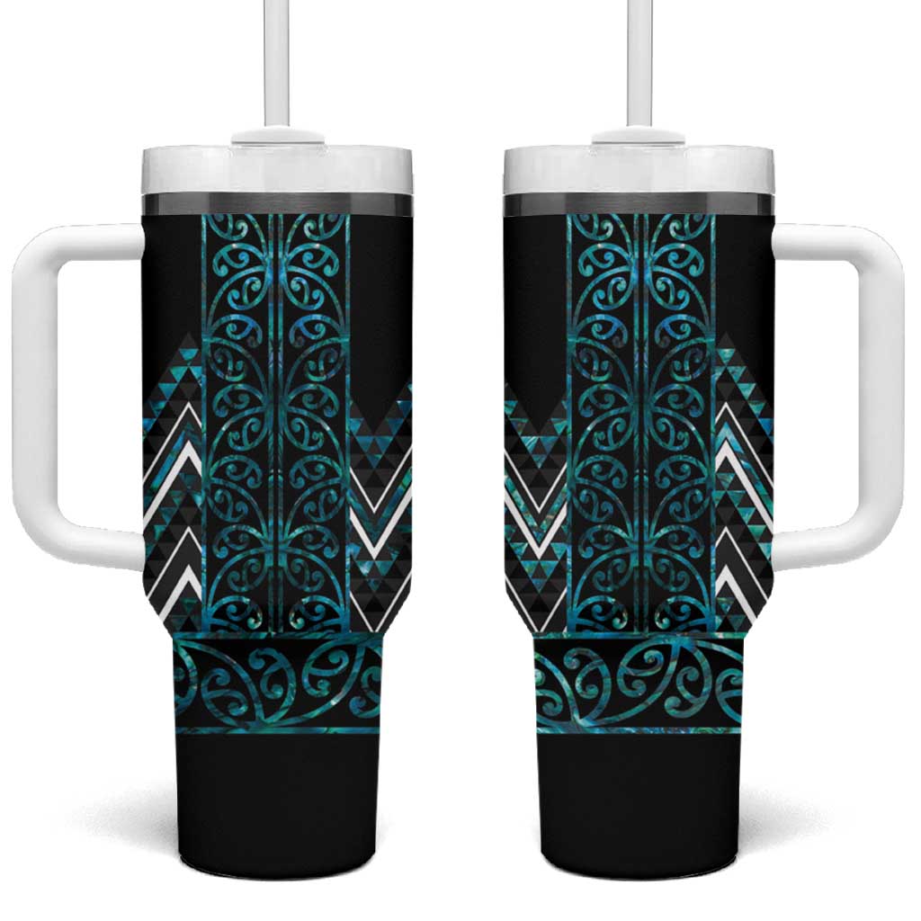 Paua Shell Aotearoa Mangopare Kowhaiwhai and Niho Taniwha Tumbler With Handle Maori New Zealand