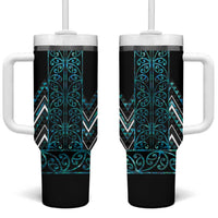 Paua Shell Aotearoa Mangopare Kowhaiwhai and Niho Taniwha Tumbler With Handle Maori New Zealand