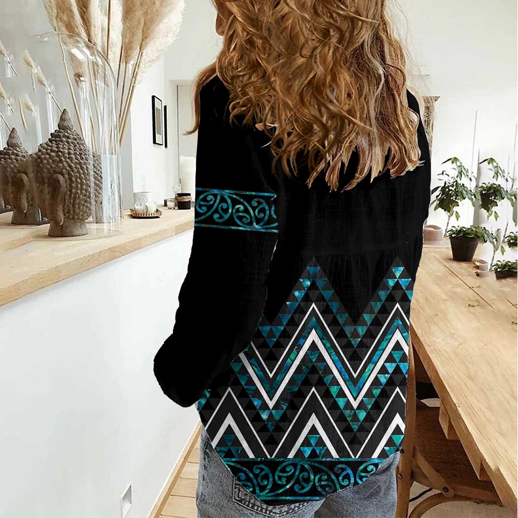 Paua Shell Aotearoa Mangopare Kowhaiwhai and Niho Taniwha Women Casual Shirt Maori New Zealand