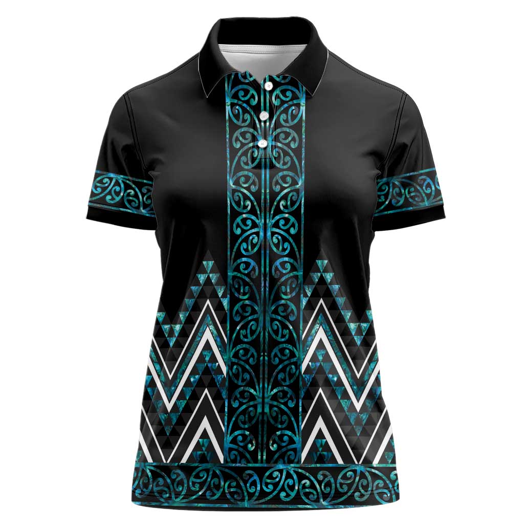 Paua Shell Aotearoa Mangopare Kowhaiwhai and Niho Taniwha Women Polo Shirt Maori New Zealand