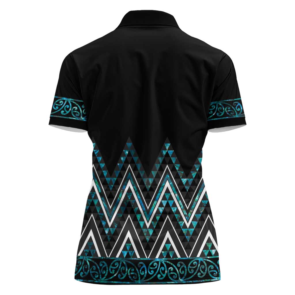 Paua Shell Aotearoa Mangopare Kowhaiwhai and Niho Taniwha Women Polo Shirt Maori New Zealand