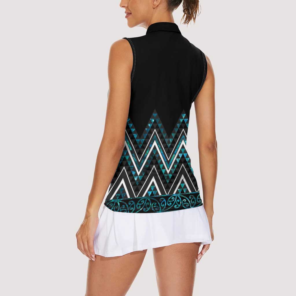 Paua Shell Aotearoa Mangopare Kowhaiwhai and Niho Taniwha Women Sleeveless Polo Shirt Maori New Zealand