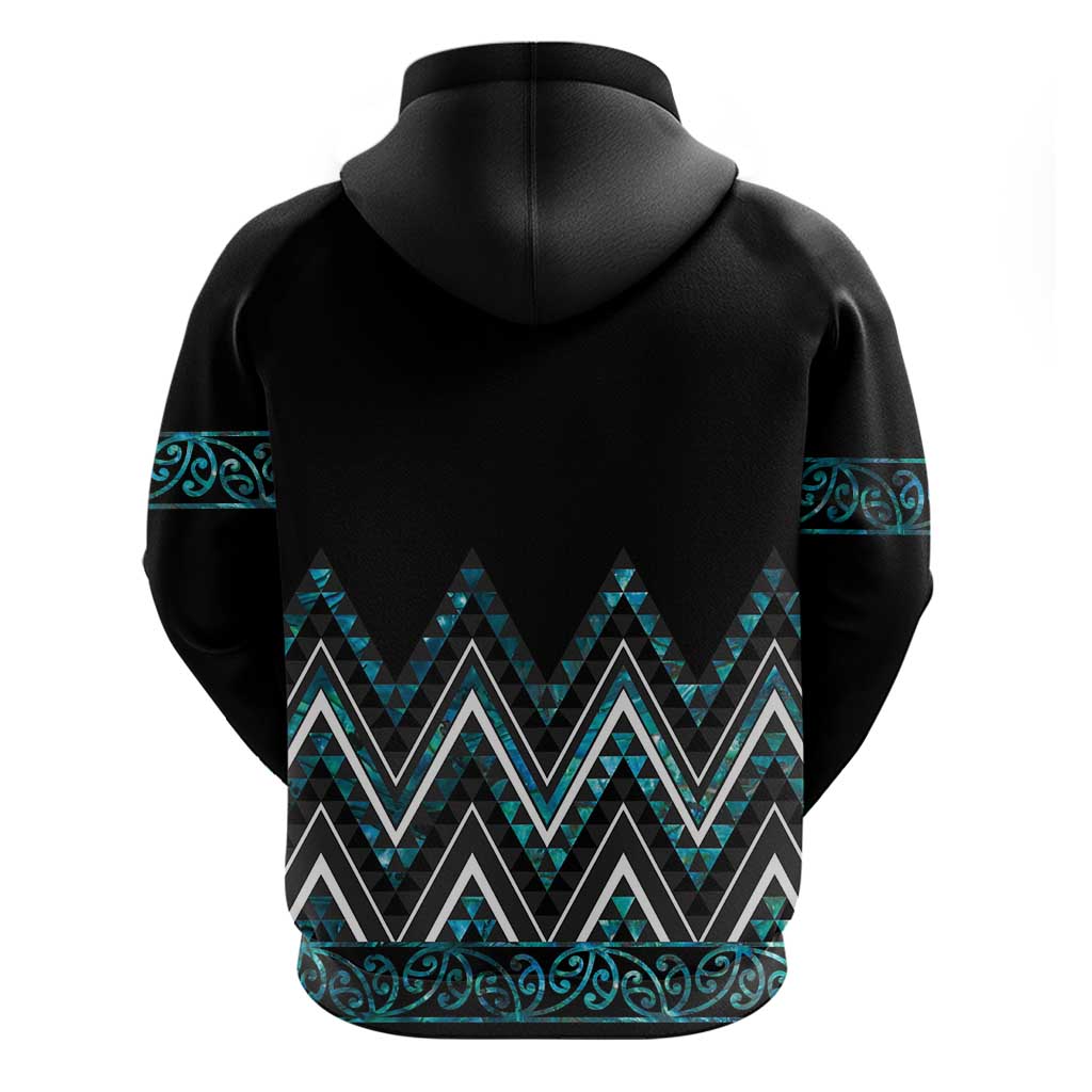 Paua Shell Aotearoa Mangopare Kowhaiwhai and Niho Taniwha Zip Hoodie Maori New Zealand