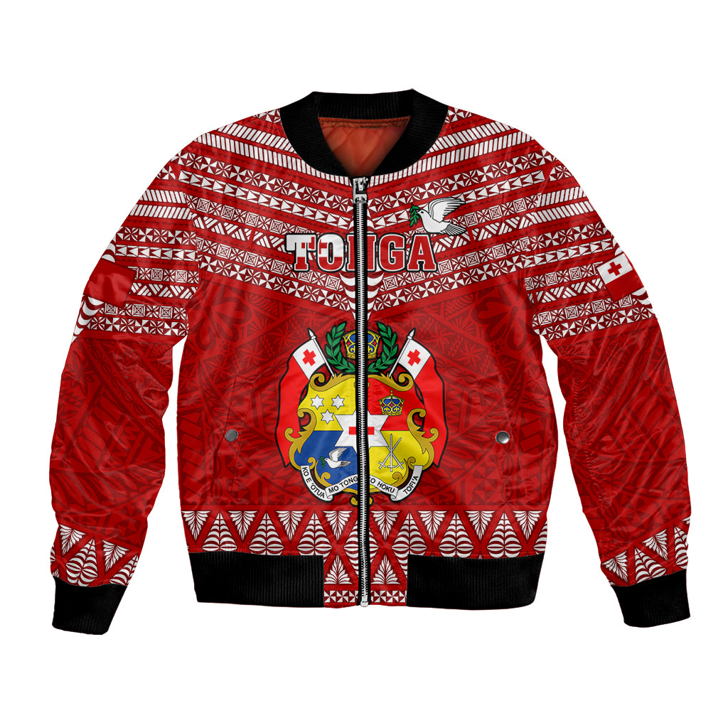 Tonga Rugby Bomber Jacket 2023 World Cup Tongan Kupesi Ngatu Pattern LT14 Unisex Red - Polynesian Pride
