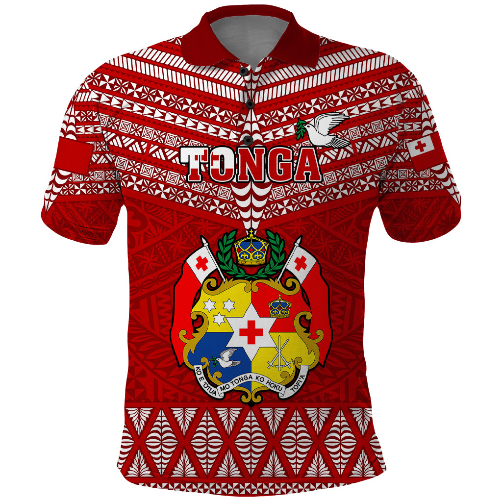Tonga Rugby Polo Shirt 2023 World Cup Tongan Kupesi Ngatu Pattern LT14 Red - Polynesian Pride
