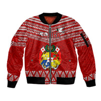 Tonga Rugby Sleeve Zip Bomber Jacket 2023 World Cup Tongan Kupesi Ngatu Pattern LT14 Unisex Red - Polynesian Pride