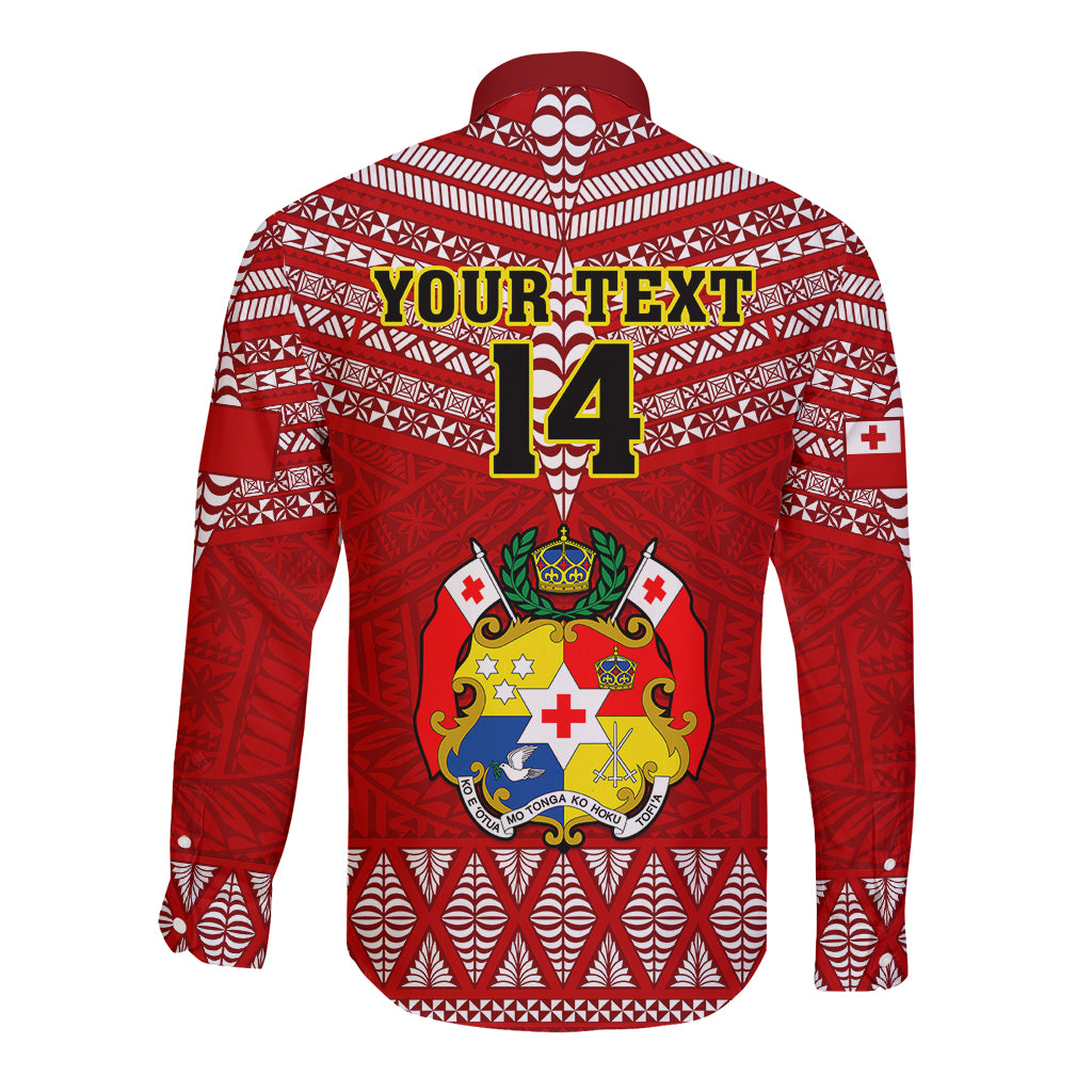 Custom Tonga Rugby Long Sleeve Button Shirt 2023 World Cup Tongan Kupesi Ngatu Pattern LT14 - Polynesian Pride