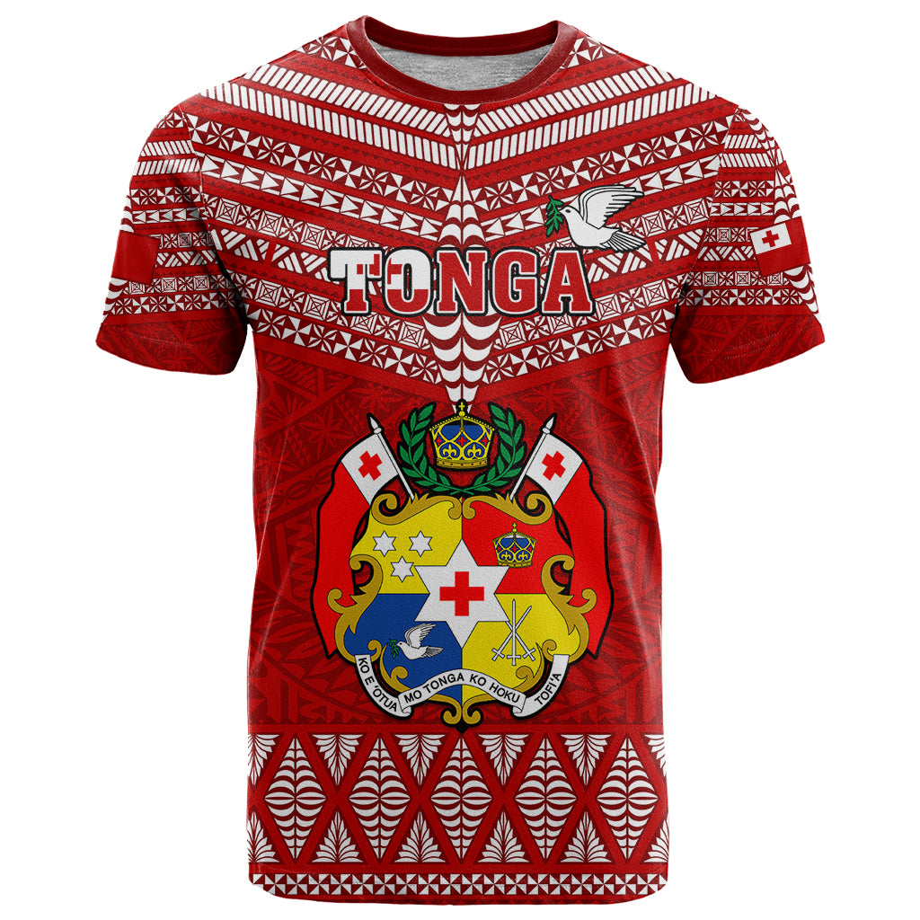 Custom Tonga Rugby T Shirt 2023 World Cup Tongan Kupesi Ngatu Pattern LT14 Red - Polynesian Pride