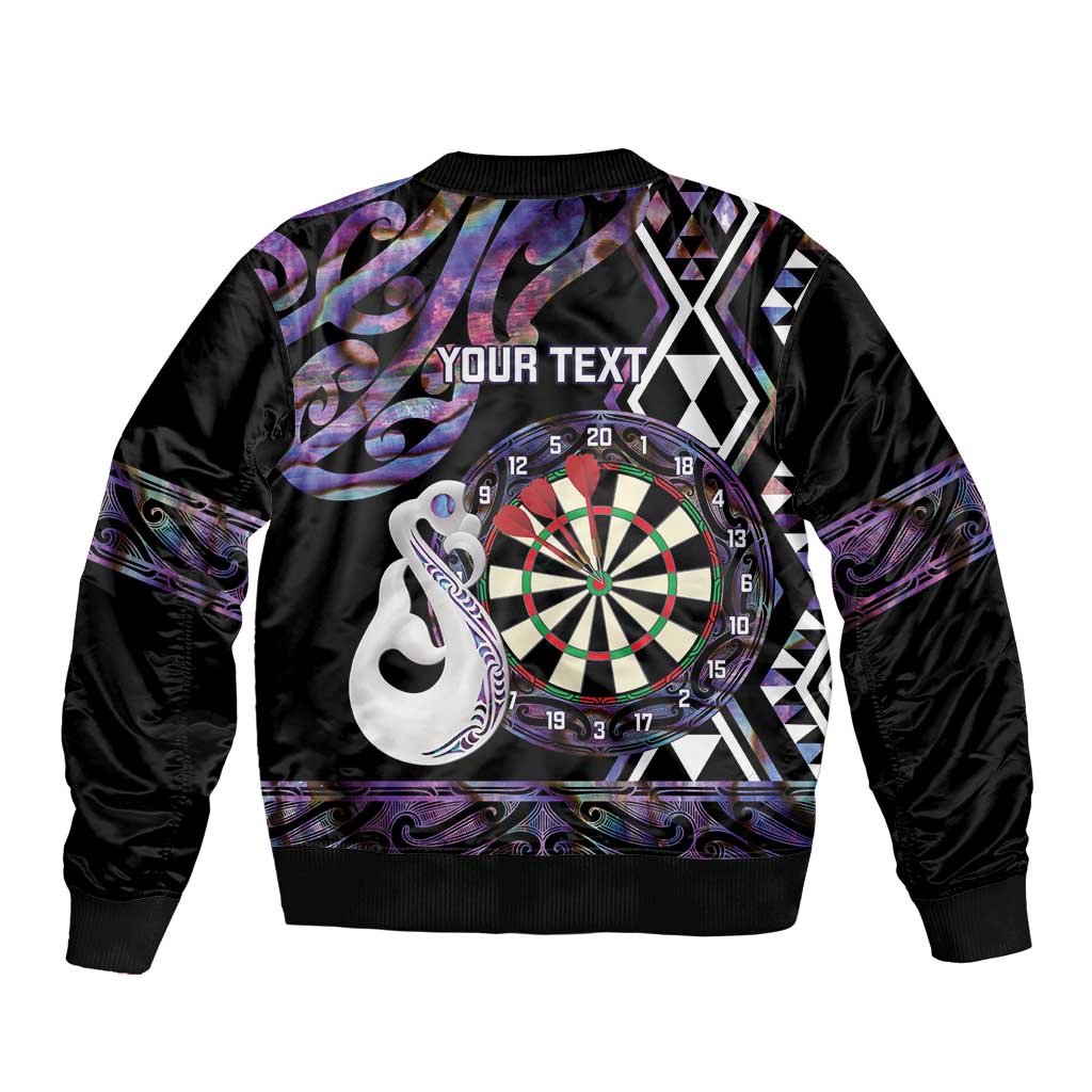 Personalised New Zealand Darts Bomber Jacket Ngutukaka Manaia Taniko Luxury Purple - Polynesian Pride