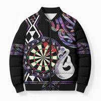 Personalised New Zealand Darts Bomber Puffer Jacket Ngutukaka Manaia Taniko Luxury Purple - Polynesian Pride