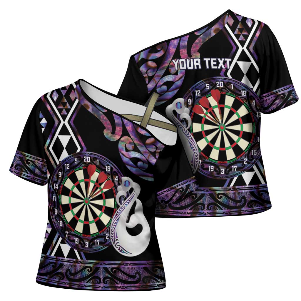 Personalised New Zealand Darts Cross Shoulder Shirt Ngutukaka Manaia Taniko Luxury Purple - Polynesian Pride