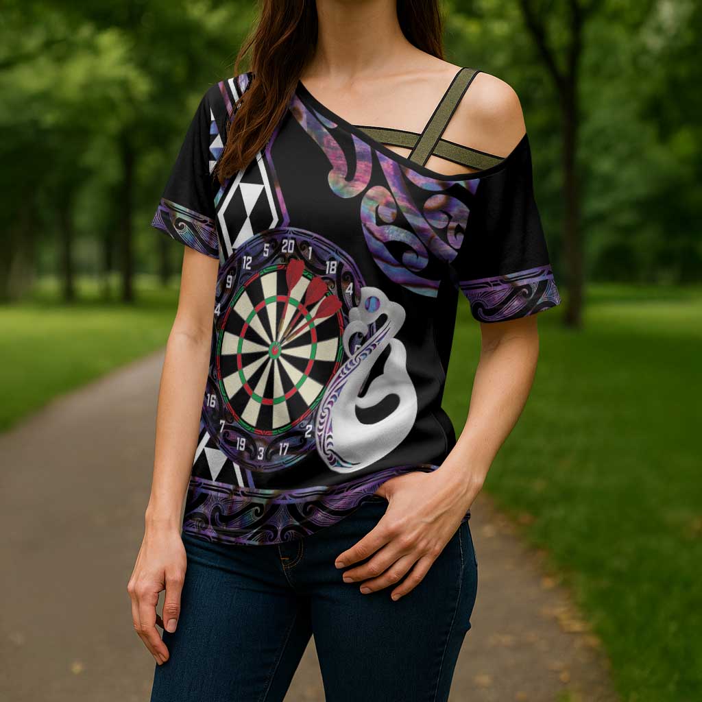 Personalised New Zealand Darts Cross Shoulder Shirt Ngutukaka Manaia Taniko Luxury Purple - Polynesian Pride