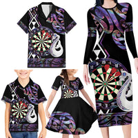 Personalised New Zealand Darts Family Matching Long Sleeve Bodycon Dress and Hawaiian Shirt Ngutukaka Manaia Taniko Luxury Purple - Polynesian Pride