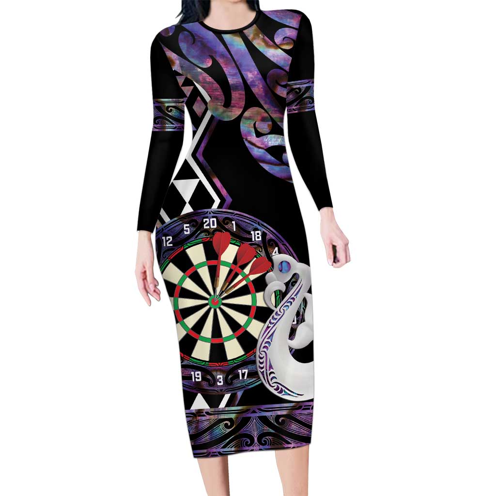Personalised New Zealand Darts Family Matching Long Sleeve Bodycon Dress and Hawaiian Shirt Ngutukaka Manaia Taniko Luxury Purple - Polynesian Pride