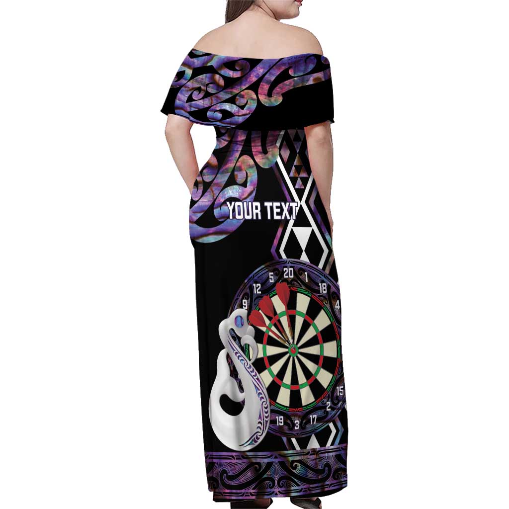 Personalised New Zealand Darts Family Matching Off Shoulder Maxi Dress and Hawaiian Shirt Ngutukaka Manaia Taniko Luxury Purple - Polynesian Pride