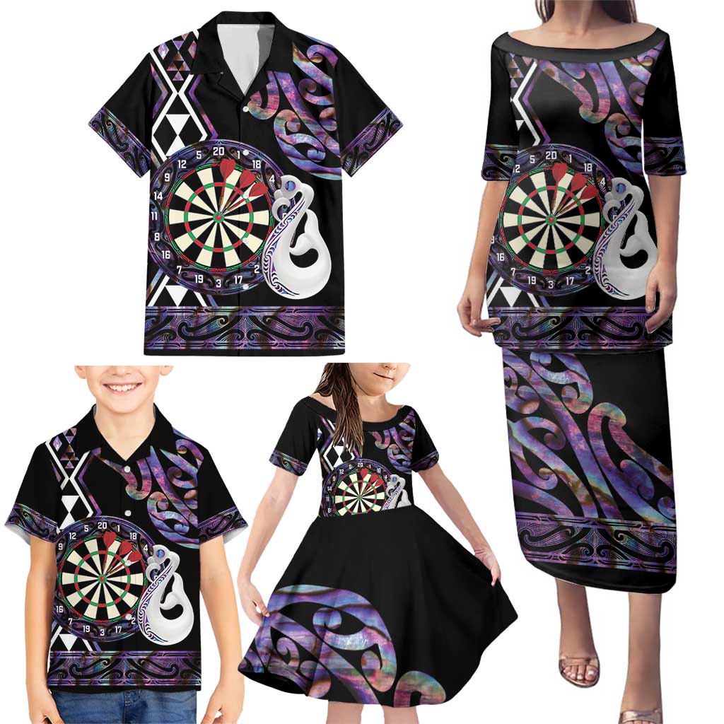 Personalised New Zealand Darts Family Matching Puletasi and Hawaiian Shirt Ngutukaka Manaia Taniko Luxury Purple - Polynesian Pride
