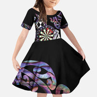 Personalised New Zealand Darts Family Matching Short Sleeve Bodycon Dress and Hawaiian Shirt Ngutukaka Manaia Taniko Luxury Purple - Polynesian Pride