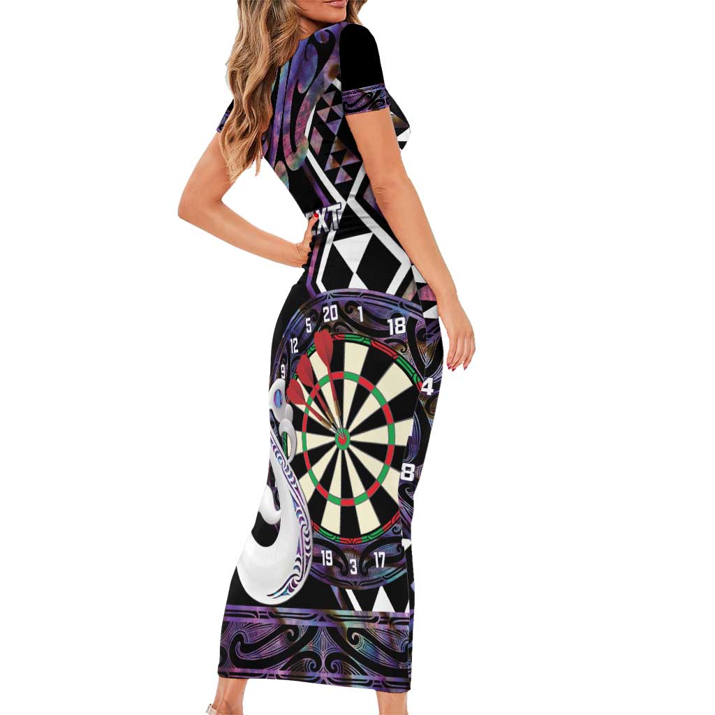 Personalised New Zealand Darts Family Matching Short Sleeve Bodycon Dress and Hawaiian Shirt Ngutukaka Manaia Taniko Luxury Purple - Polynesian Pride