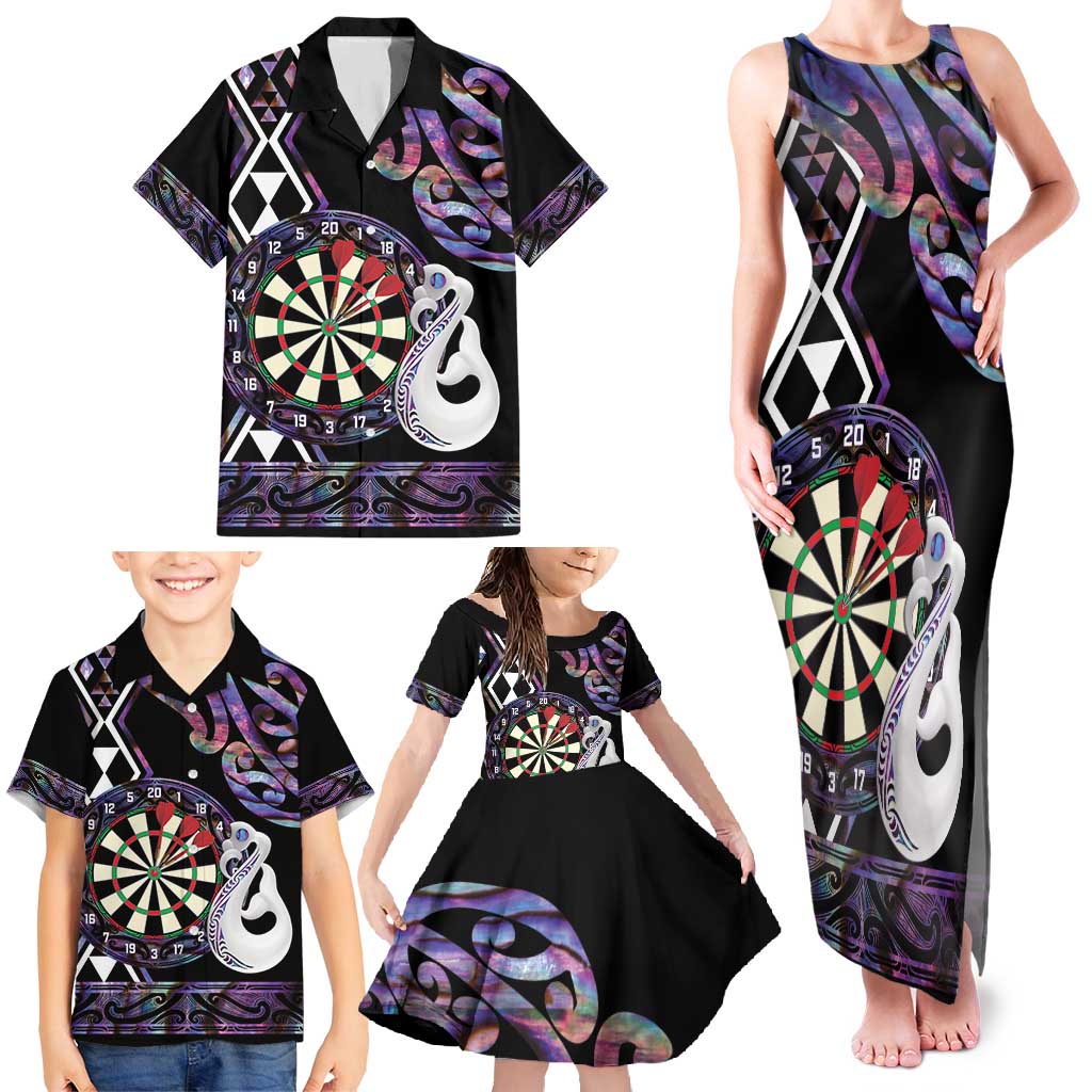 Personalised New Zealand Darts Family Matching Tank Maxi Dress and Hawaiian Shirt Ngutukaka Manaia Taniko Luxury Purple - Polynesian Pride