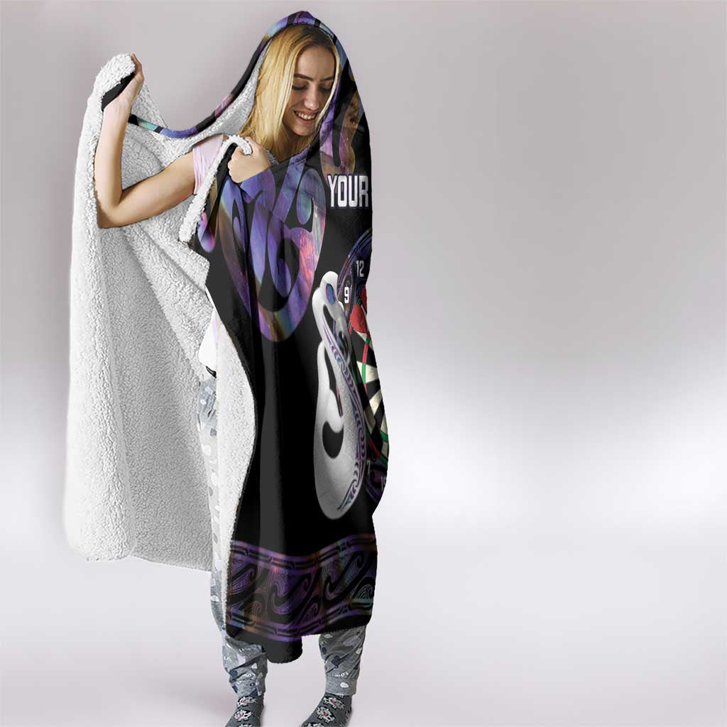 Personalised New Zealand Darts Hooded Blanket Ngutukaka Manaia Taniko Luxury Purple - Polynesian Pride
