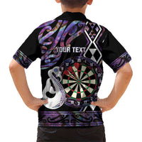 Personalised New Zealand Darts Kid Hawaiian Shirt Ngutukaka Manaia Taniko Luxury Purple - Polynesian Pride