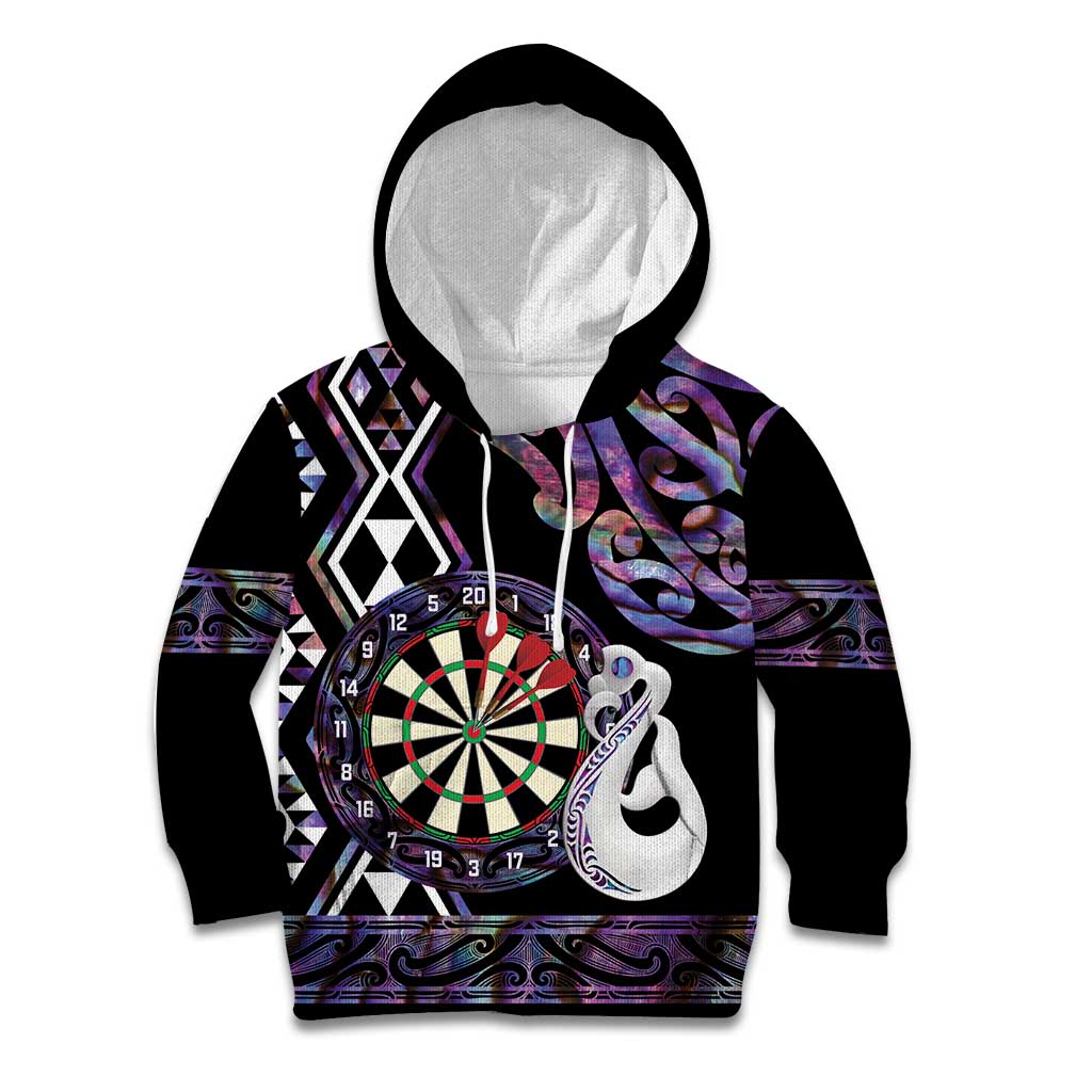 Personalised New Zealand Darts Kid Hoodie Ngutukaka Manaia Taniko Luxury Purple - Polynesian Pride