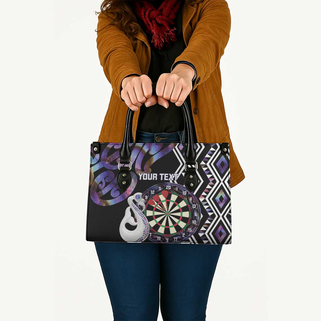 Personalised New Zealand Darts Leather Bag Ngutukaka Manaia Taniko Luxury Purple - Polynesian Pride