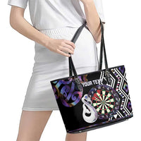 Personalised New Zealand Darts Leather Tote Bag Ngutukaka Manaia Taniko Luxury Purple - Polynesian Pride