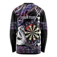 Personalised New Zealand Darts Long Sleeve Shirt Ngutukaka Manaia Taniko Luxury Purple - Polynesian Pride