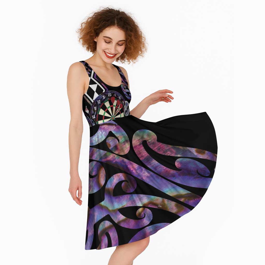Personalised New Zealand Darts Midi Dress Ngutukaka Manaia Taniko Luxury Purple - Polynesian Pride