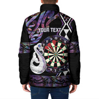 Personalised New Zealand Darts Padded Jacket Ngutukaka Manaia Taniko Luxury Purple - Polynesian Pride