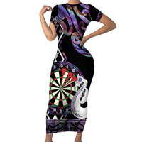 Personalised New Zealand Darts Short Sleeve Bodycon Dress Ngutukaka Manaia Taniko Luxury Purple - Polynesian Pride