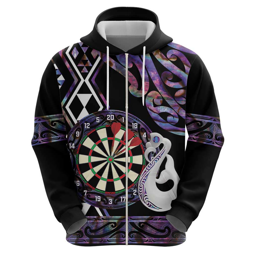 Personalised New Zealand Darts Zip Hoodie Ngutukaka Manaia Taniko Luxury Purple - Polynesian Pride