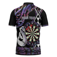 Personalised New Zealand Darts Zipper Polo Shirt Ngutukaka Manaia Taniko Luxury Purple - Polynesian Pride