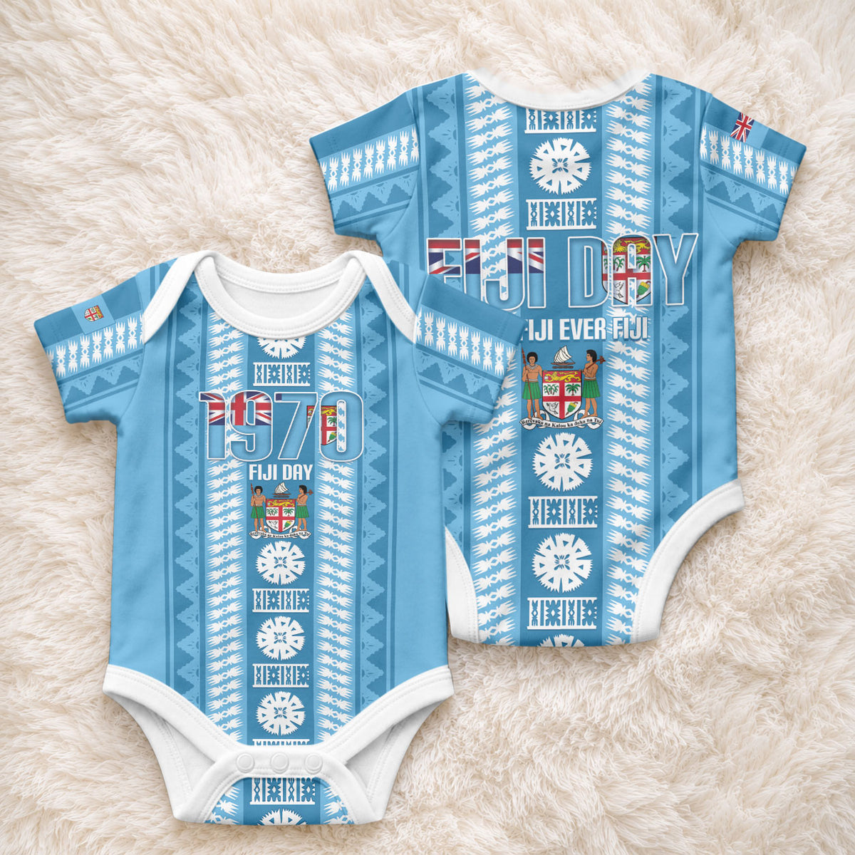 Fiji Day 1970 Baby Onesie For Fiji Ever Fiji Tapa Pattern Blue