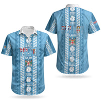 Fiji Day 1970 Couples Matching Off Shoulder Maxi Dress and Hawaiian Shirt For Fiji Ever Fiji Tapa Pattern Blue