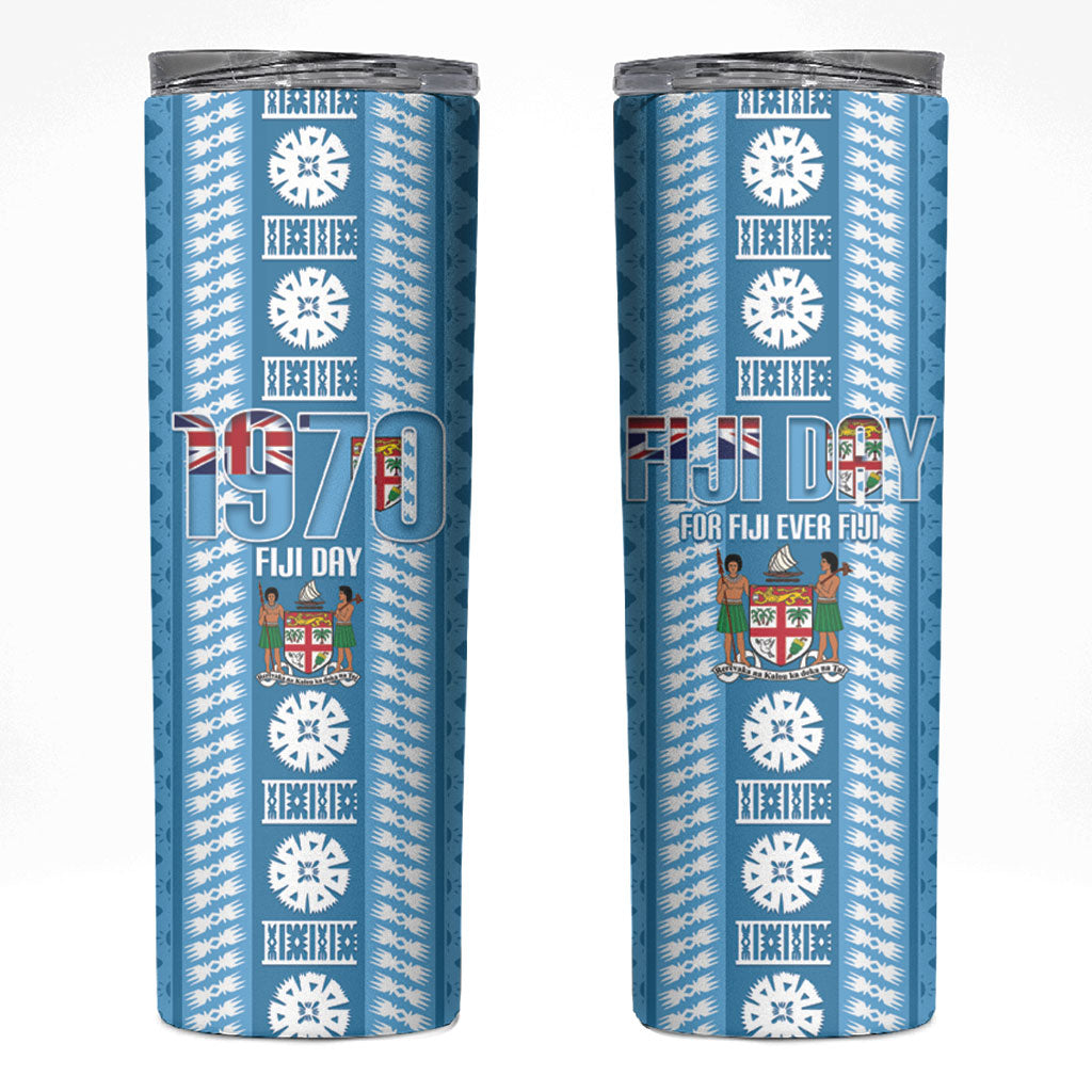 Fiji Day 1970 Skinny Tumbler For Fiji Ever Fiji Tapa Pattern Blue