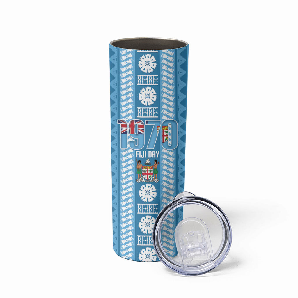 Fiji Day 1970 Skinny Tumbler For Fiji Ever Fiji Tapa Pattern Blue