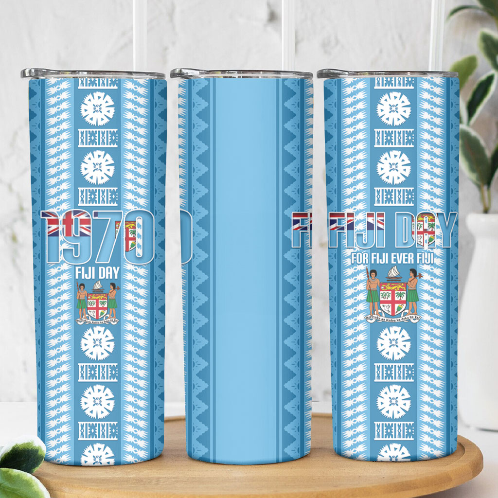 Fiji Day 1970 Skinny Tumbler For Fiji Ever Fiji Tapa Pattern Blue
