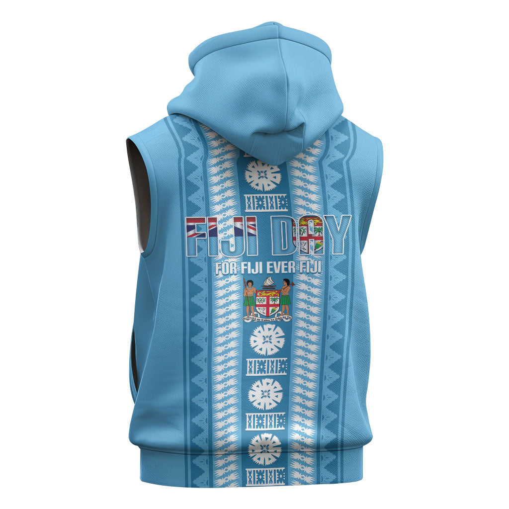 Fiji Day 1970 Sleeveless Zip Hoodie For Fiji Ever Fiji Tapa Pattern Blue