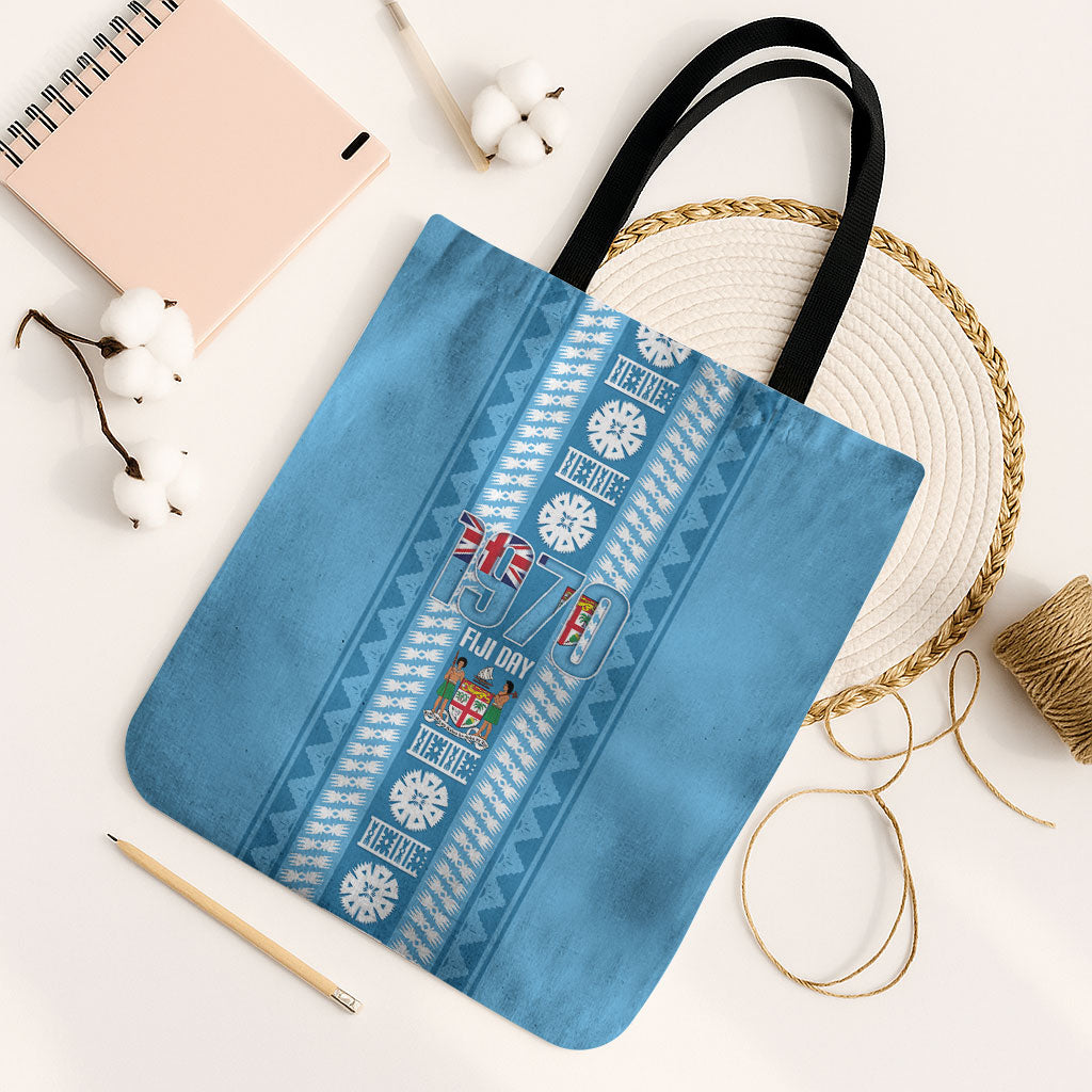 Fiji Day 1970 Tote Bag For Fiji Ever Fiji Tapa Pattern Blue