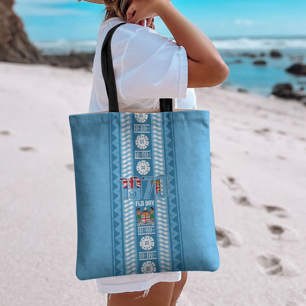 Fiji Day 1970 Tote Bag For Fiji Ever Fiji Tapa Pattern Blue