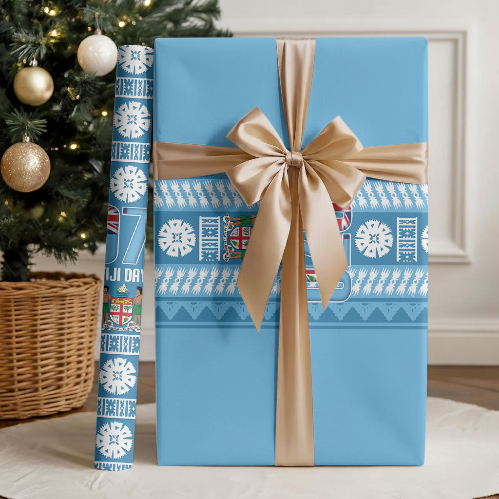 Fiji Day 1970 Wrapping Paper For Fiji Ever Fiji Tapa Pattern Blue LT14 - Polynesian Pride