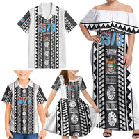 Fiji Day 1970 Family Matching Off Shoulder Maxi Dress and Hawaiian Shirt For Fiji Ever Fiji Tapa Pattern White