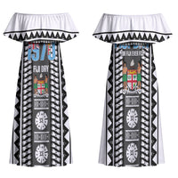 Fiji Day 1970 Family Matching Off Shoulder Maxi Dress and Hawaiian Shirt For Fiji Ever Fiji Tapa Pattern White