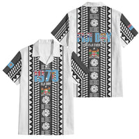 Fiji Day 1970 Family Matching Off Shoulder Maxi Dress and Hawaiian Shirt For Fiji Ever Fiji Tapa Pattern White
