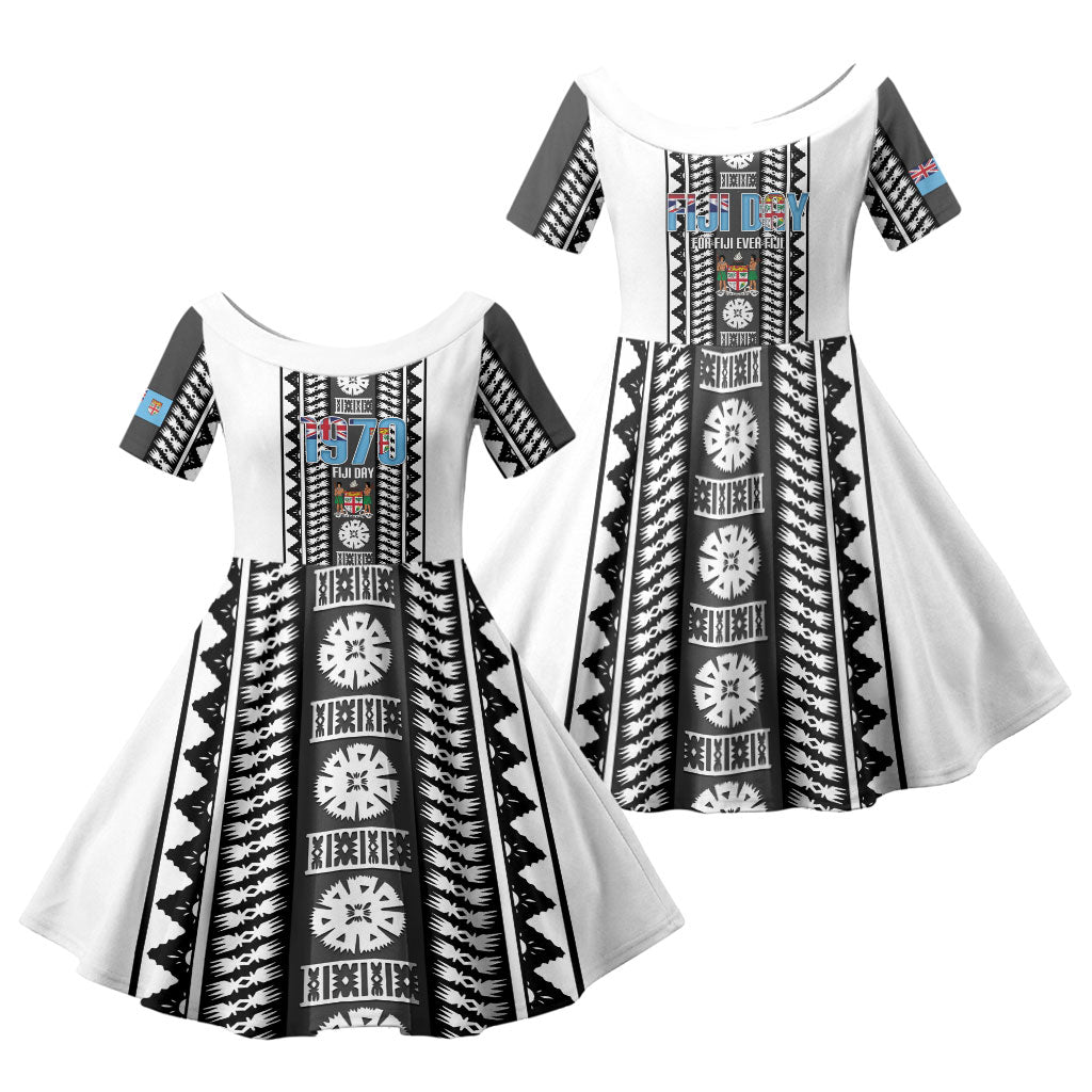 Fiji Day 1970 Family Matching Off Shoulder Maxi Dress and Hawaiian Shirt For Fiji Ever Fiji Tapa Pattern White