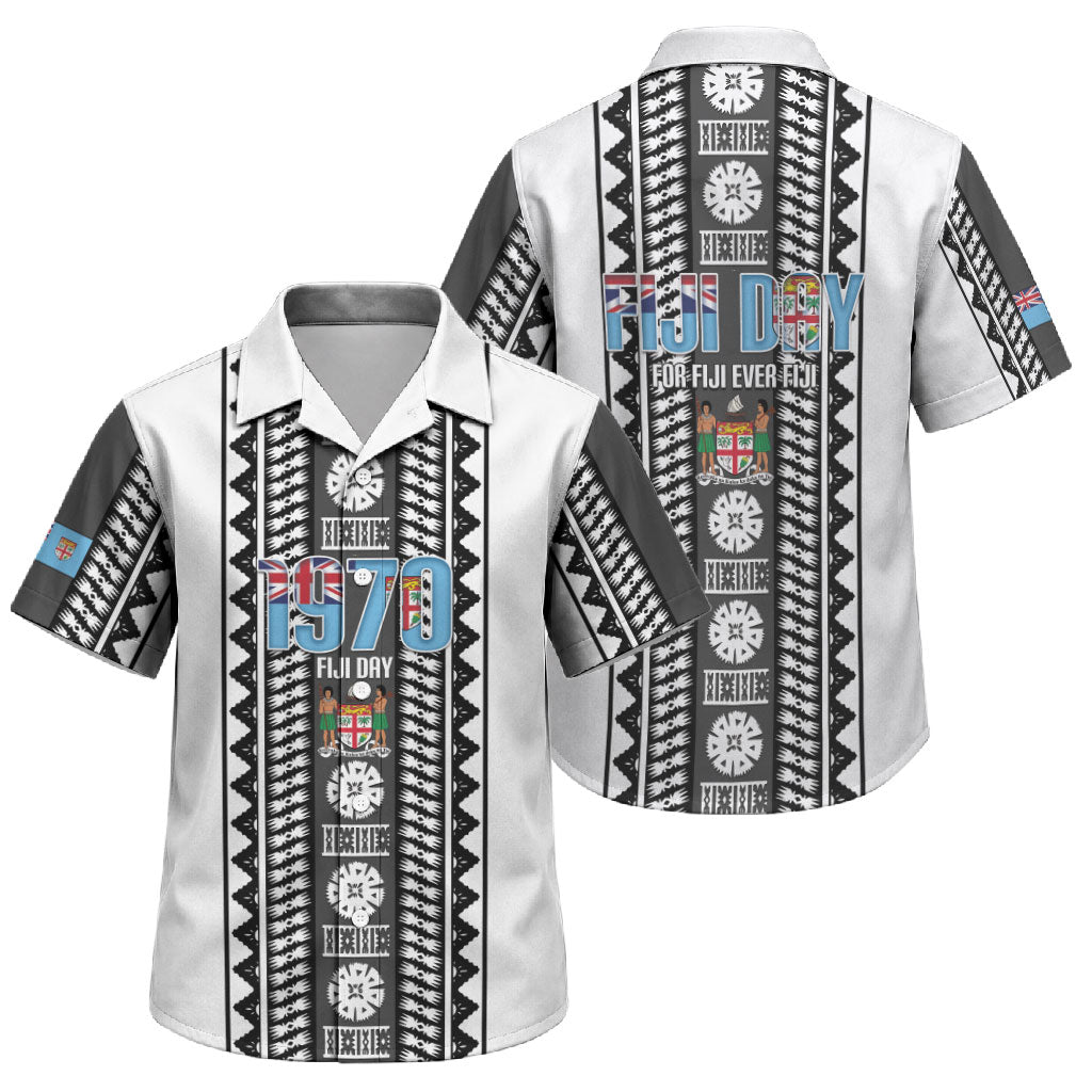 Fiji Day 1970 Family Matching Off Shoulder Maxi Dress and Hawaiian Shirt For Fiji Ever Fiji Tapa Pattern White