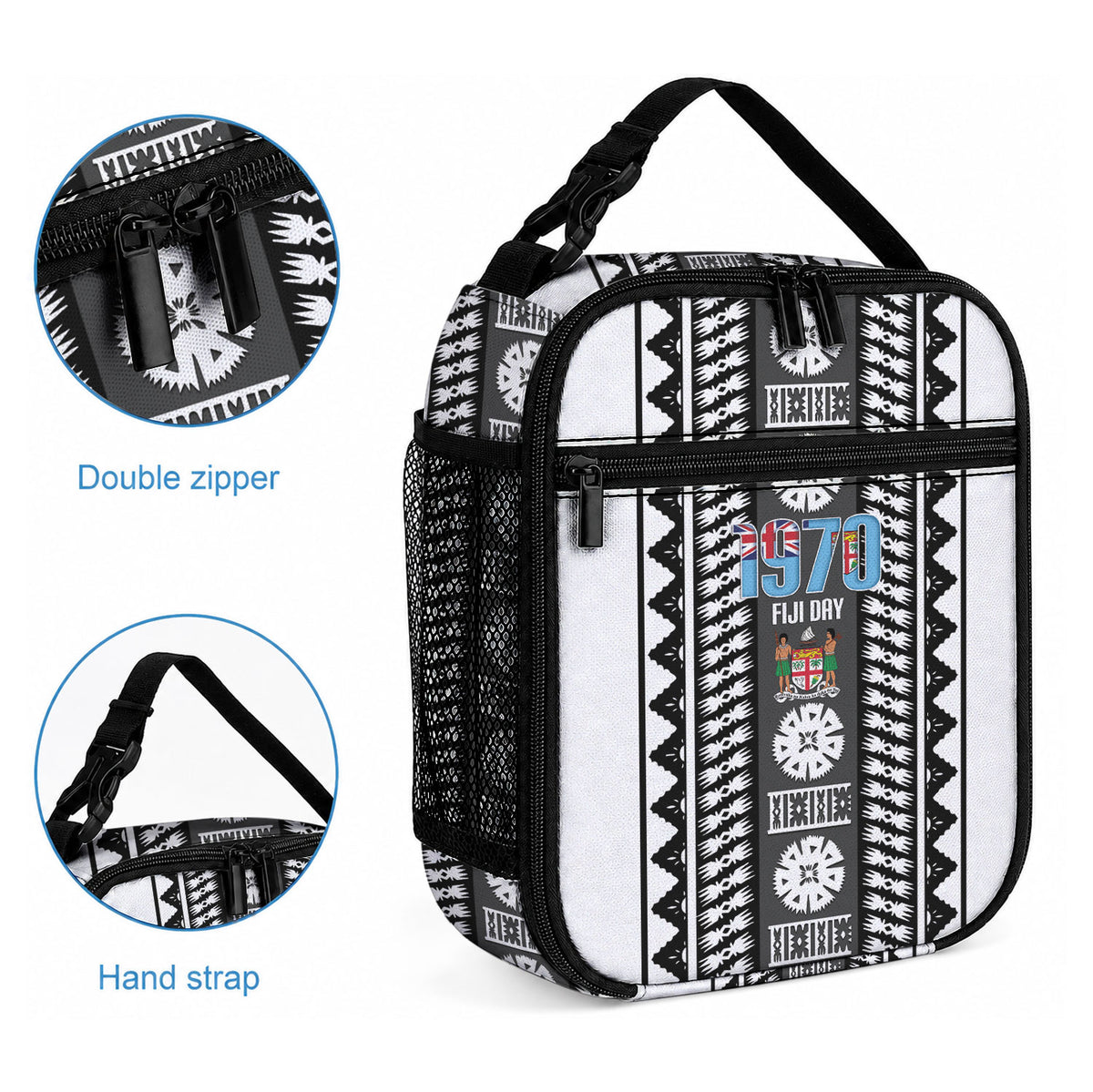 Fiji Day 1970 Lunch Bag For Fiji Ever Fiji Tapa Pattern White