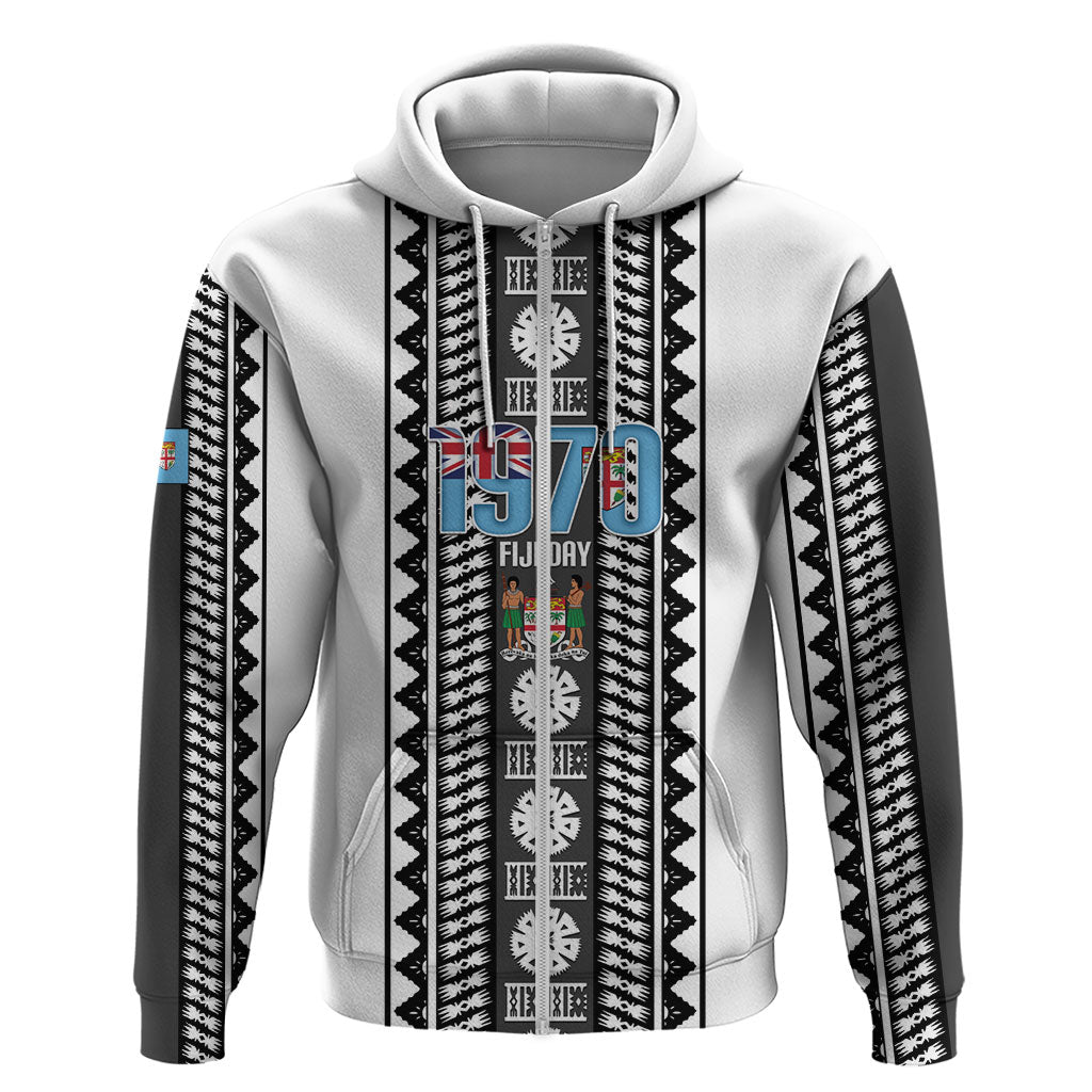 Fiji Day 1970 Zip Hoodie For Fiji Ever Fiji Tapa Pattern White LT14 Zip Hoodie White - Polynesian Pride